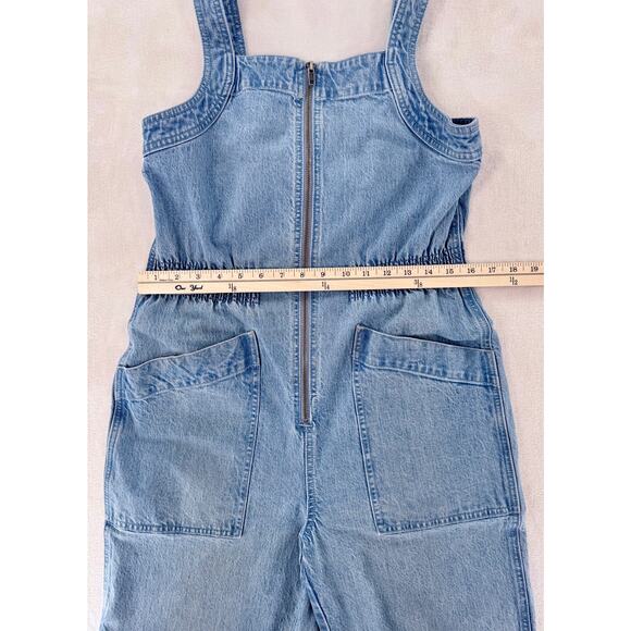 Madewell Smock Waist Denim Jumpsuit Pantsuit Overalls Zip up Blue Jeans Medium - Picture 9 of 12